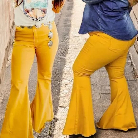 Mustard Yellow High Rise Flare Jeans | Stretch Boutique Denim | NWT | 16 - Picture 1 of 15